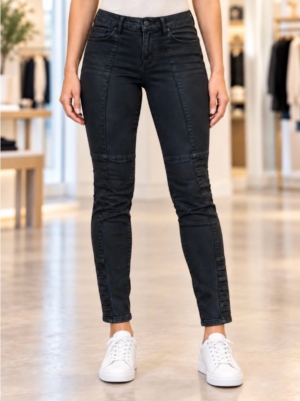 Free People Black Skinny Jeans with Panel Detailing